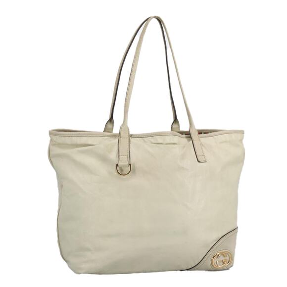 GUCCI Tote Bag Leather Beige Gold - Picture 1 of 16